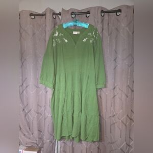 The Vermont Country Store Green Gauzy Tiered Dress Size 3X.